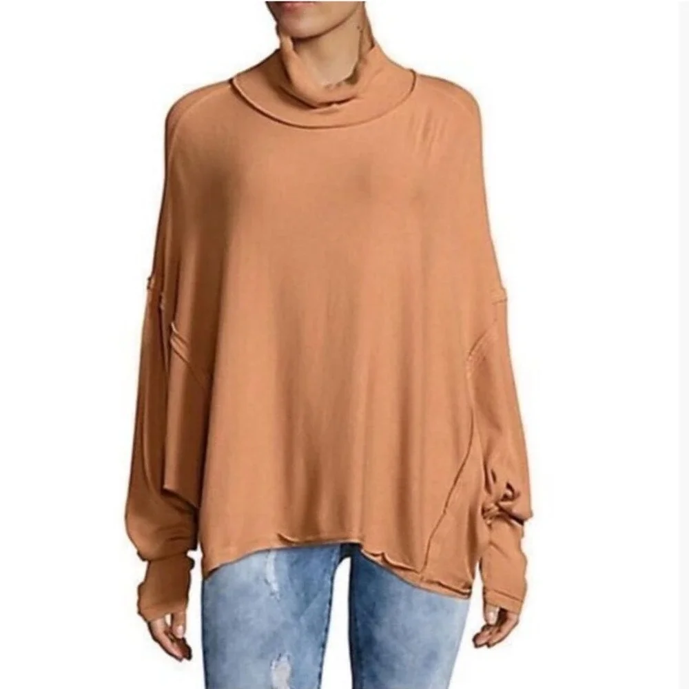 Free People We The Free Alameda Mock Neck Knit Top Carmel Sand Women S Oversized